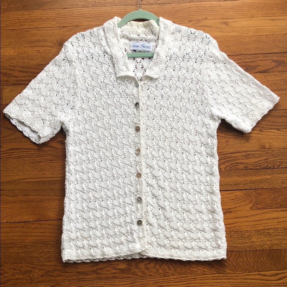 Cotton Crochet White Cardigan with Short Sleeves Cotton Forever Size S-M